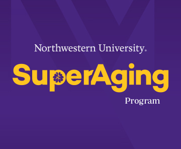 Northwestern University SuperAging logo in front of purple background